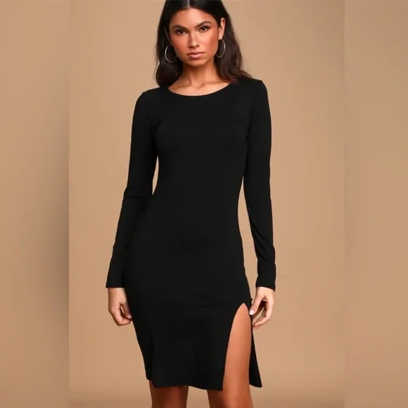 black midi long sleeve dress Cleo Black Bodycon Midi Dress With Mesh Sleeves – Club L London